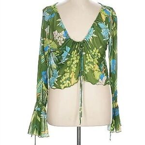 Free people-Of Paradise Floral Bell Sleeve chiffon Blouse